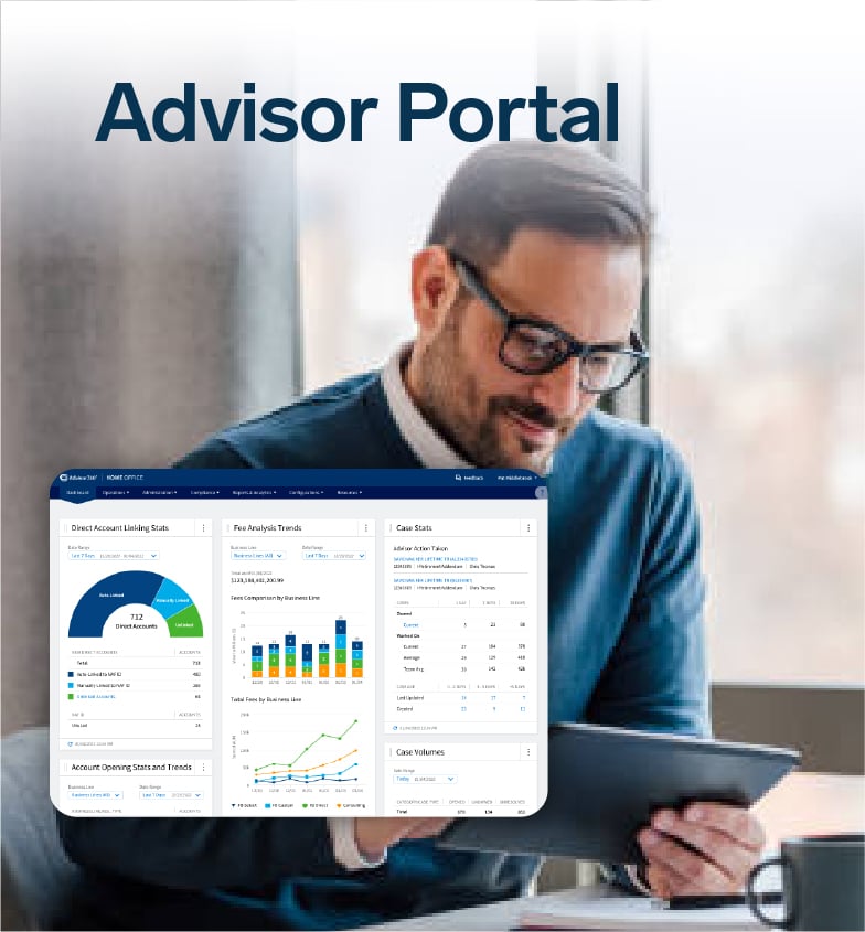Advisor Portal: man checking dashboard on tablet