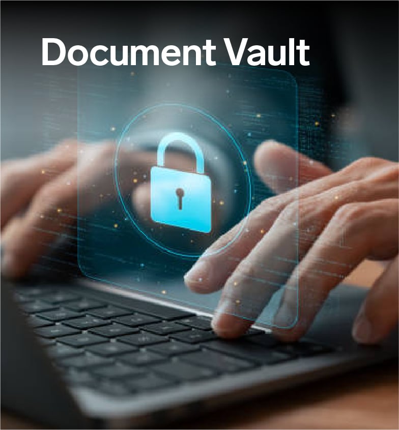 Document Vault: hands on laptop keyboard with lock icon