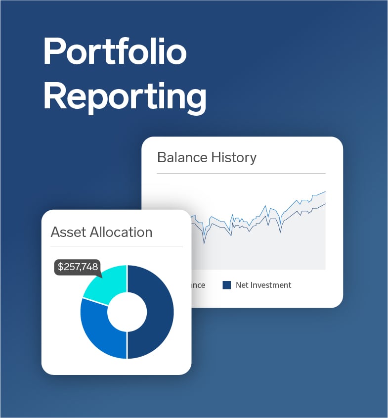 Portfolio Reporting: graphs showing asset allocation and balance history